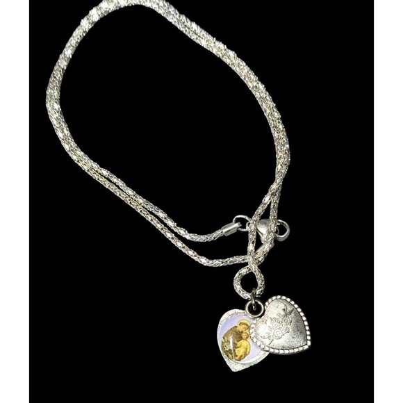 Vintage Religious Saint Anthony Pray For Me Heart Slide Locket Necklace - Picture 1 of 8